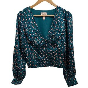 Willow & Root Satin Leopard Print Blouse Size S